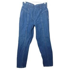 vintage womens high rise pull on jeans 16 AVG blue chambray denim paperbag 80s